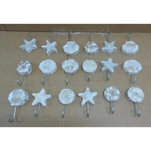 Two's Company Coastal Wall Hooks – Set of 18 – Starfish, Shell & Sand Dollar